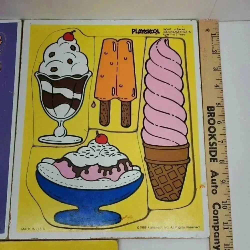 Vintage 1980'S Wooden Playskool Tray Puzzles Bundle of 3